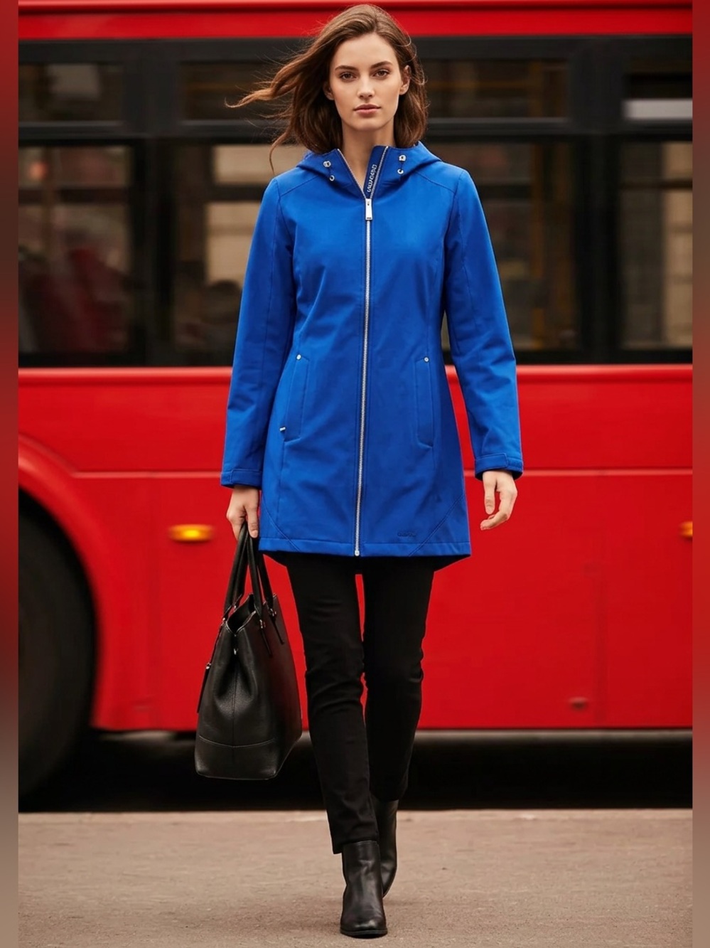 Calvin Klein All Weather Blue Hooded Women's Raincoat - Medium P